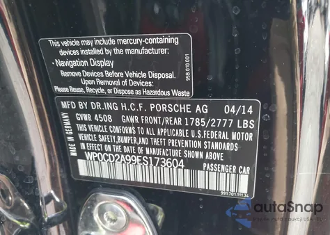 2014 Porsche 911 Turbo S z USA, uszkodzony, nr VIN WP0CD2A99ES173604